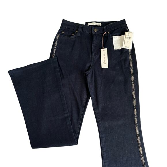 Ella Moss High Rise Flare Snakeskin Side Stripe Dark Wash Blue Jeans Size 27 - Picture 1 of 9